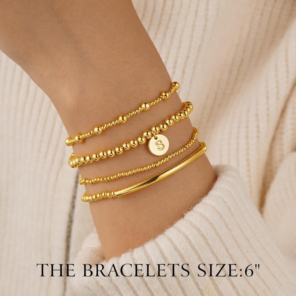 Gold Cross Bead Bracelets Set for Women Girls Dainty Layered Jewelry Gift - Picture 5 of 7